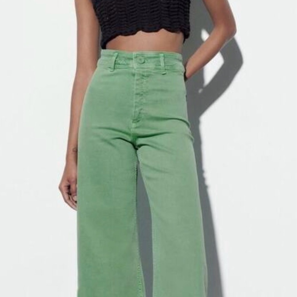 Zara Mint High-Rise Wide-Leg Jeans